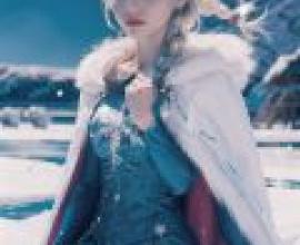 Elsa de Frozen，A woman is dressed in blue and holding her scarf.