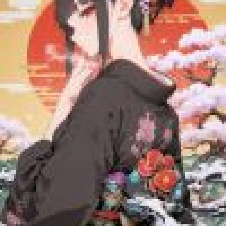 平行線，女孩穿著和服。