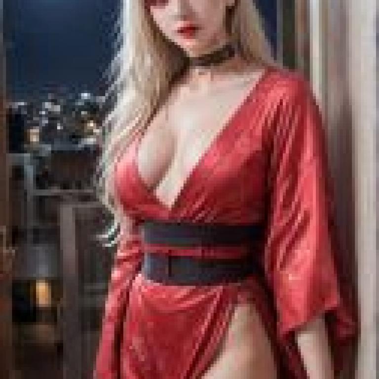 紅色美女，身穿紅色衣服的女子，雙手叉腰。