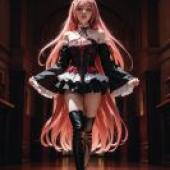 krul tepes，Seraph of the End，A woman in a pink wig stands in a hallway.