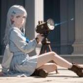 時間引導者，一個女孩手裡拿著相機，舉著一個物體。