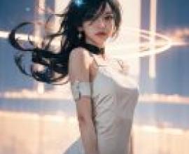 Yuanci，Woman with long dark hair wearing white dress.