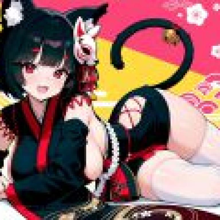 yamashiro azur lane，A cartoon illustration of a girl with cat ears.