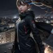 黑岩射手，一個長髮女孩站在屋頂上。