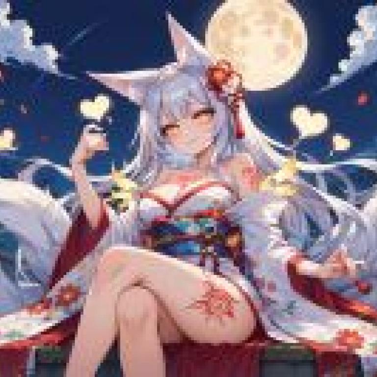 狐狸女孩，頭頂上一彎新月的女孩。