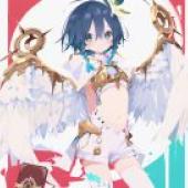Venti Genshin Impact，Girl with wings and blue hair.