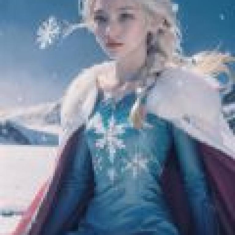 Elsa de Frozen，Blue dress with snowflakes on it.