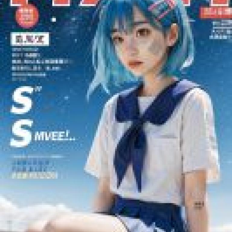 Earth chan hololive，印有 PFAEF 字樣的雜誌封面上的藍髮女孩。