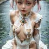 性感天使，這個女孩有一頭粉紅色的頭髮。