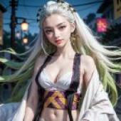 The blade of ghosts swims in Guo， live -action version， falling girl， silver and white posture: the blade of the blade of ghosts， the real version of the fall， the citys street white -haired girl is elegant and stands out， night is intertwined.