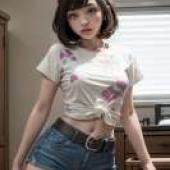 Selene Lovely Luna，寶可夢，穿著藍色牛仔短褲和紅色帽子的女孩。