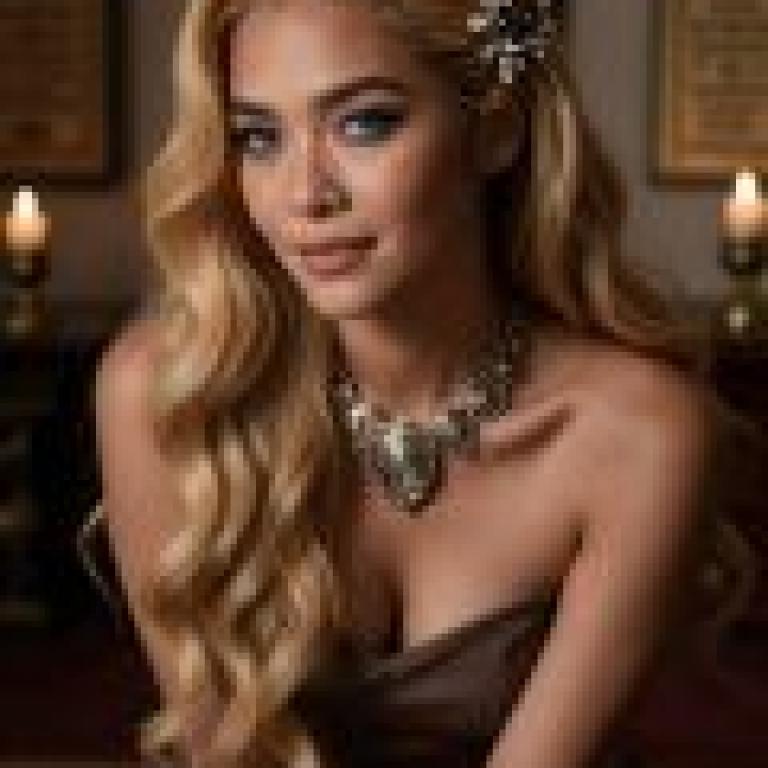 Foreign Princess，A blond woman with blue eyes wears a silver necklace and a flower in her hair.