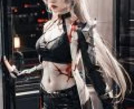 Acheron， Honkai Star Rail，A girl wearing black and silver clothes.