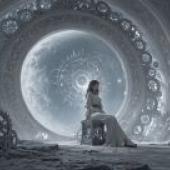 Time Palace，A girl sits in front of a large clock.