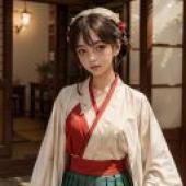 門前和服女子盆栽旁，桌布免費下載花藝裝