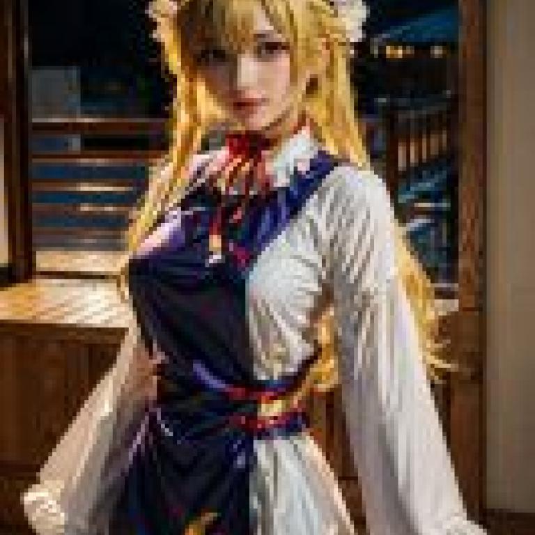 Mobile wallpaper， Yukari Yakumo， realistic， a girl in costume.