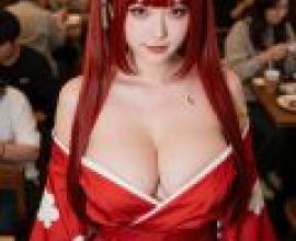 ZIT 01，A red haired woman in Japanese attire.