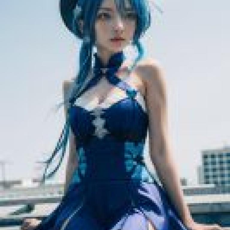 Griseo，Honka，Blue dress with blue hair.
