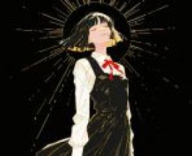 Japanese JK silhouette，Woman in black dress with red bowtie.