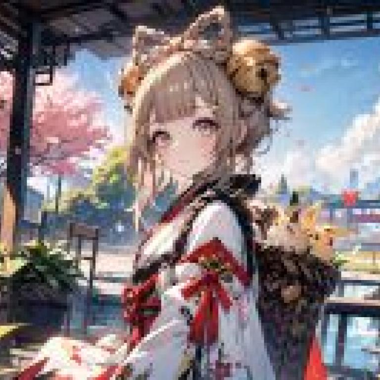 a cartoonish girlAnime style girl holding animals.