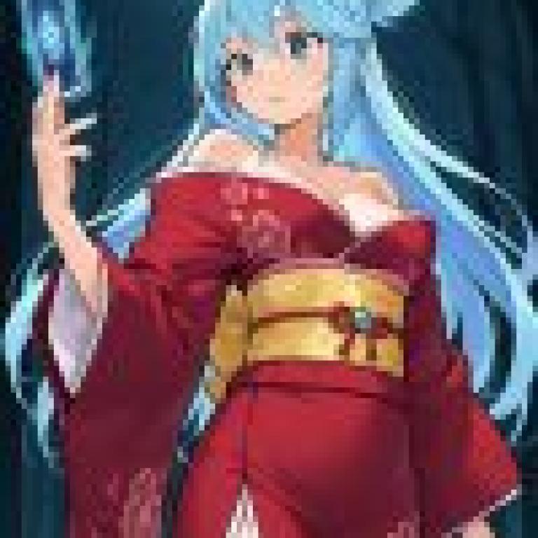 Aqua konosuba，A girl with blue hair holding a cell phone.