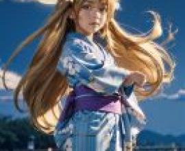 手機桌布，Kodomo no Jikan，寫實，一個女孩穿著藍色和服。