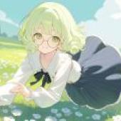 A beautiful dream on the green grass，Anime character in dress.