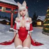 girl in Christmas，Santas tree is decorated.