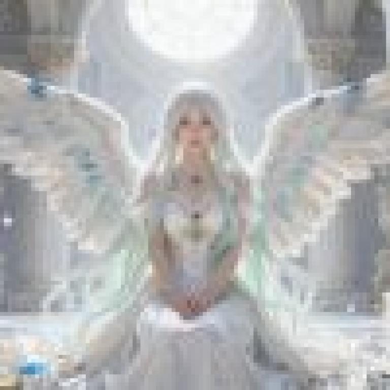 Angels in the Palace，Woman sitting with wings.