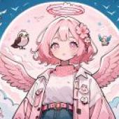 Pink Angel，A girl with pink hair and wings.