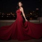 Red dressA woman in a red dress.