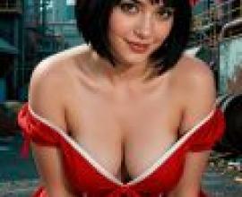 ZIT 01，A girl with red dress and blue color hair.