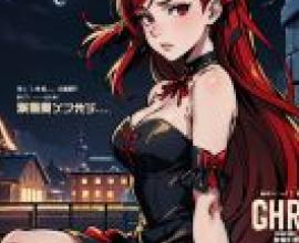 Mobile wallpaper， city night beauty， realistic， girl in red with the letters ghr under her right arm.