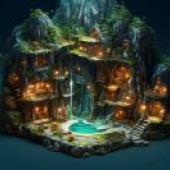Fantasy House，A small house on top of the mountains.