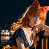 Live version， beautiful girl warrior， sailor Venus， Ai Niko， beautiful tablecloth， anime tablecloth， city back view