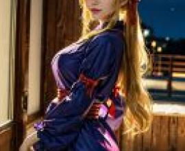 Mobile wallpaper， Yukari Yakumo Yakumo Zidongfang， realistic， women dressed as anime characters.