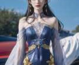 Li Muwan，Blue dress with gold accents.