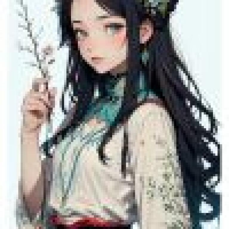 deep，A girl holding flowers with black ears.