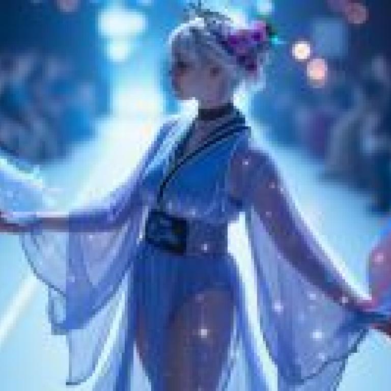 科技和服，一件帶有白色星星的藍色連身裙。