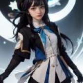 Pela Honkai Star Rail，身穿黑白服裝的動畫女孩。
