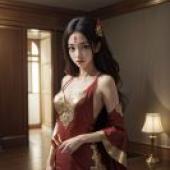 石昊阿姨，穿著紅色洋裝的女士。