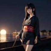 Live anime， hell girl， Yan Moai， kimono， water night kimono， full moon full moon