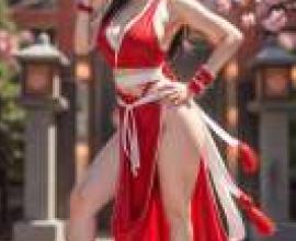 Shiranui Mai， 不知火舞，Model with long red hair in the foreground.