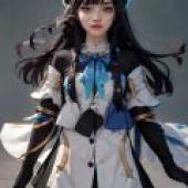 Pela Honkai Star Rail，A girl in cosplay with blue hair and a bow.
