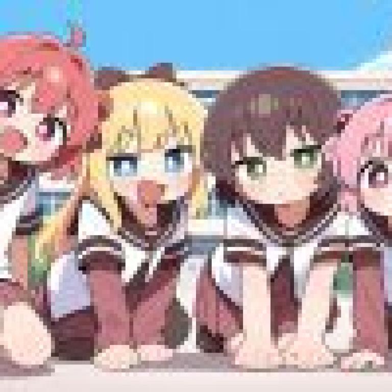 YuruYuri，A group of cartoon girls smiling.