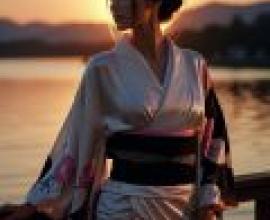夕陽下的最後告別，一位女子站在碼頭上，夕陽在她身後緩緩落下。