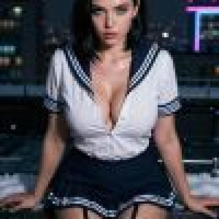 女孩們，雨中一位身穿黑白條紋水手服的女子。