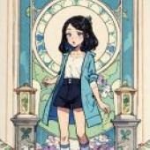 Liko，Pokemon，彩色玻璃窗前的一個女孩。