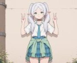 Frilian Urban Fantasy，一個女孩用手比劃著和平手勢。