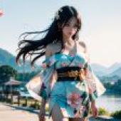 Computer desktop， live version， kimono beauty， elegant strolling in the clothing beam